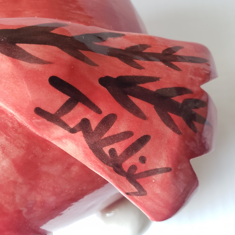 Studio Art Pottery Big Mouth Bird Signed Red Yellow Ceramic Cute 9" Wide NWOT - Picture 3 of 10